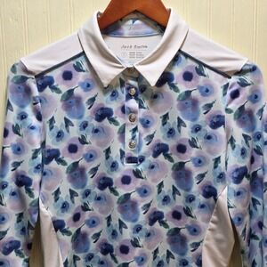 Jack Smith Polo Shirt Womens Small Blue Floral Long Sleeve Golf Performance